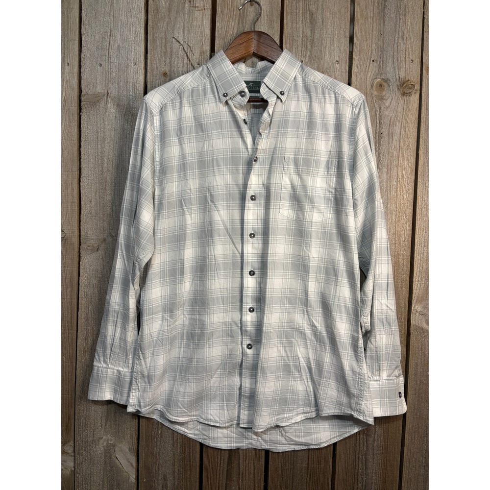 Genteal Mens Medium Grey White Plaid Long Sleeve Button Down Shirt Pocket